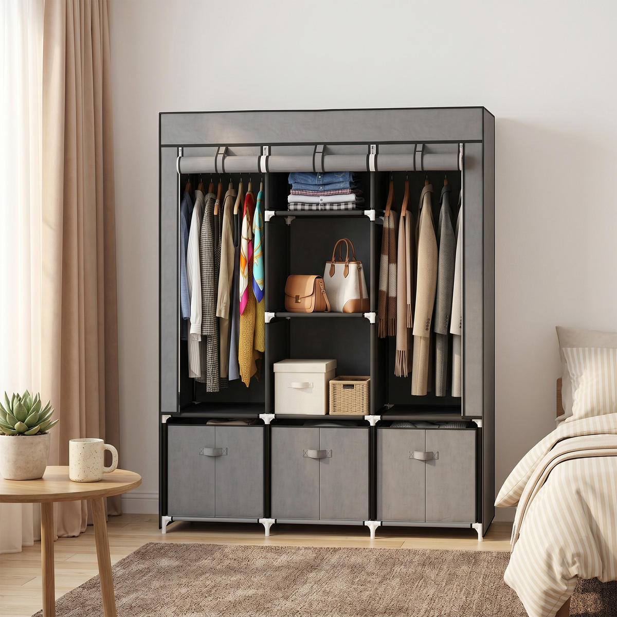 STOFFSCHRANK Dunkelgrau 1 Stück - Dunkelgrau, Metall (125/162.5/43cm) - GiPP
