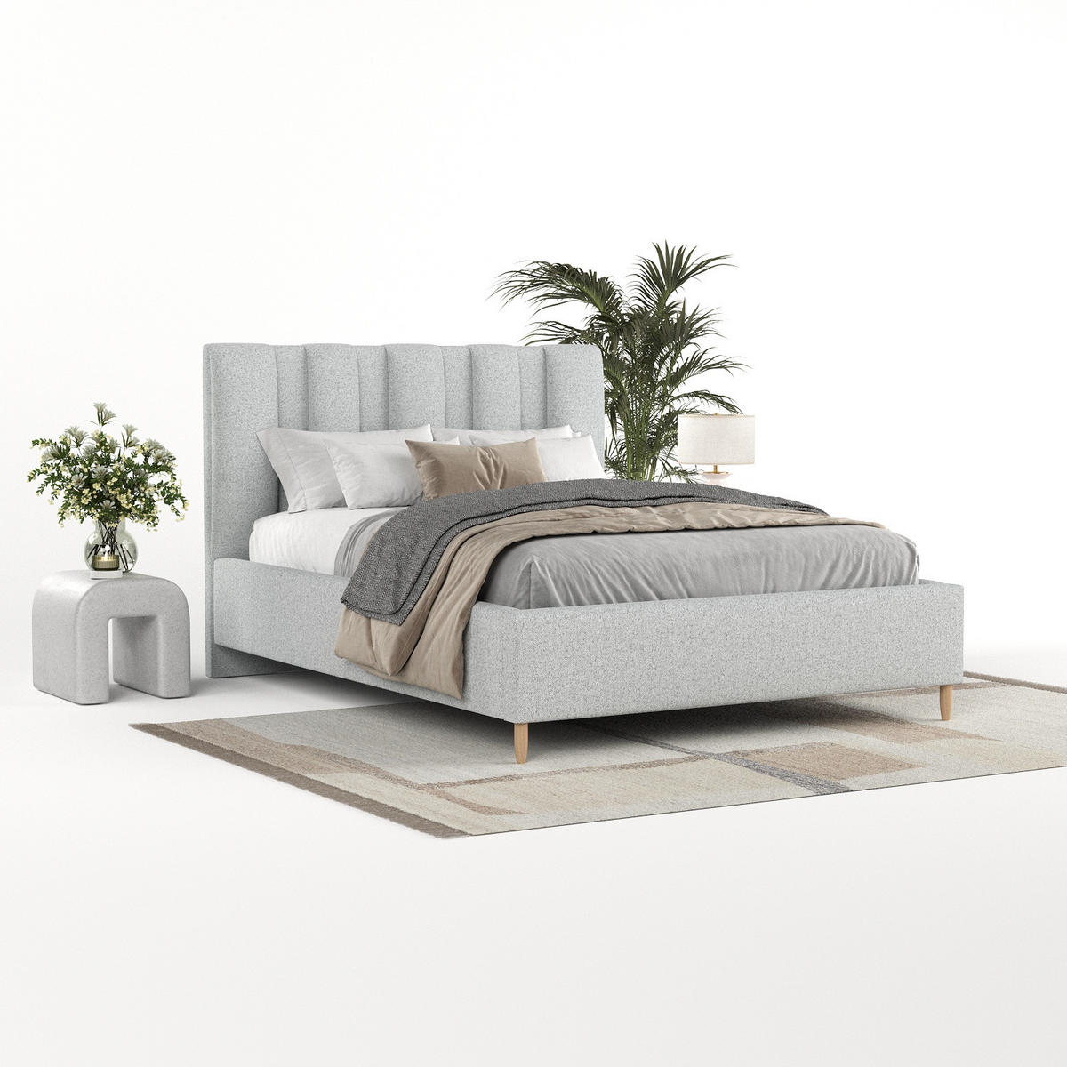POLSTERBETT Loom 180/200 cm Hellgrau im Riva Stoff - Hellgrau/Naturfarben, Holz/Holzwerkstoff (180/200cm) - AltaBeds
