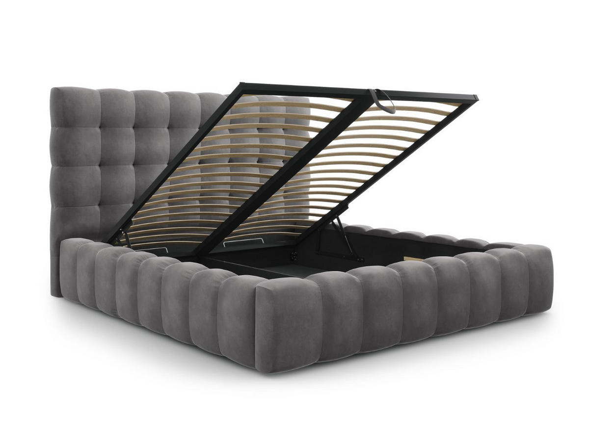 BETT mit Bettkasten und Kopfteil Mamaia aus Samt grau 180x200cm - Grau, Textil (180/200cm) - Micadoni