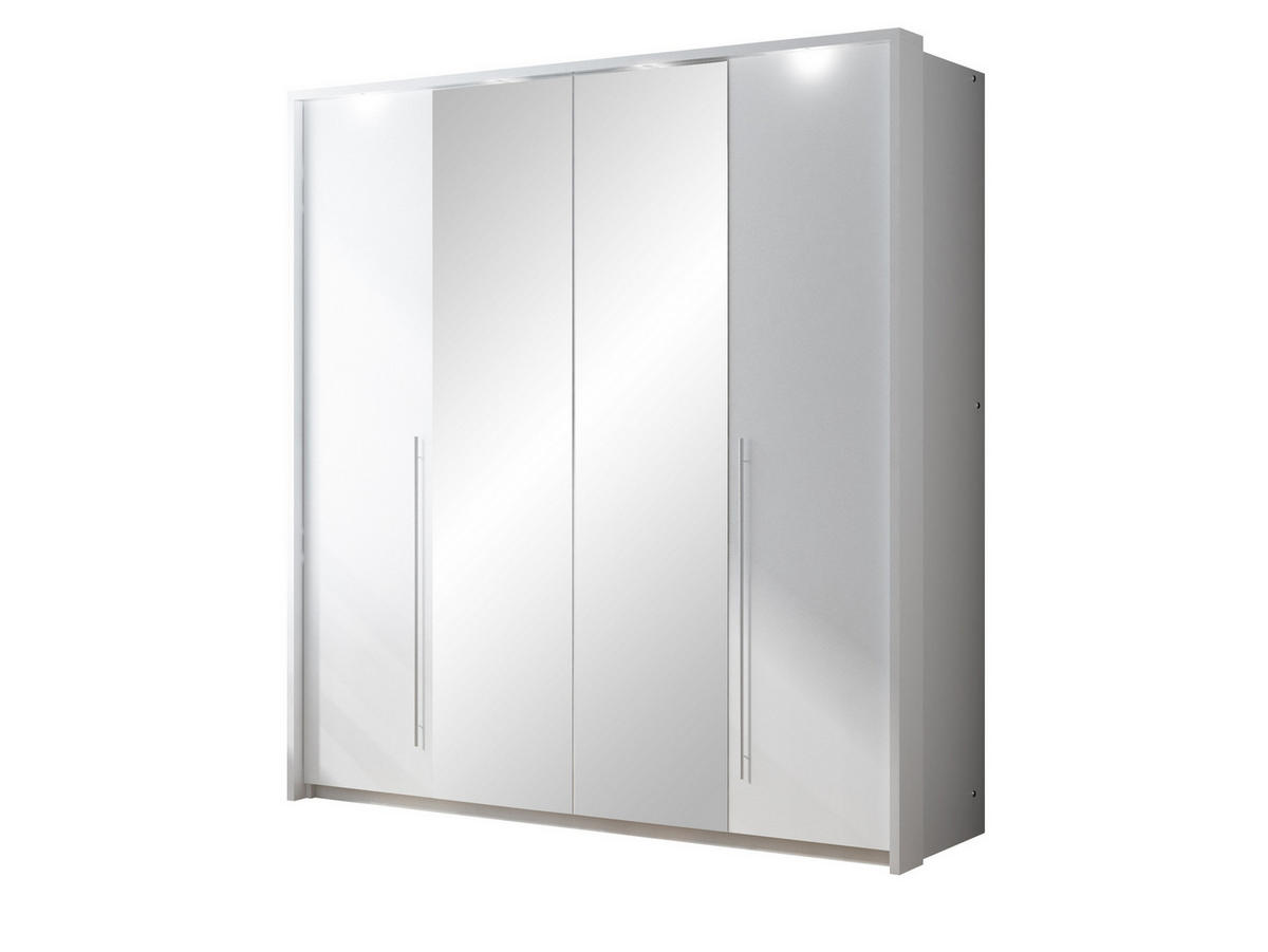 DREHTÜRENSCHRANK QUINN 209/219/65 cm 2-türig mit Spiegel Weiß - Weiß, Holzwerkstoff (209/219/65cm) - MASSENO