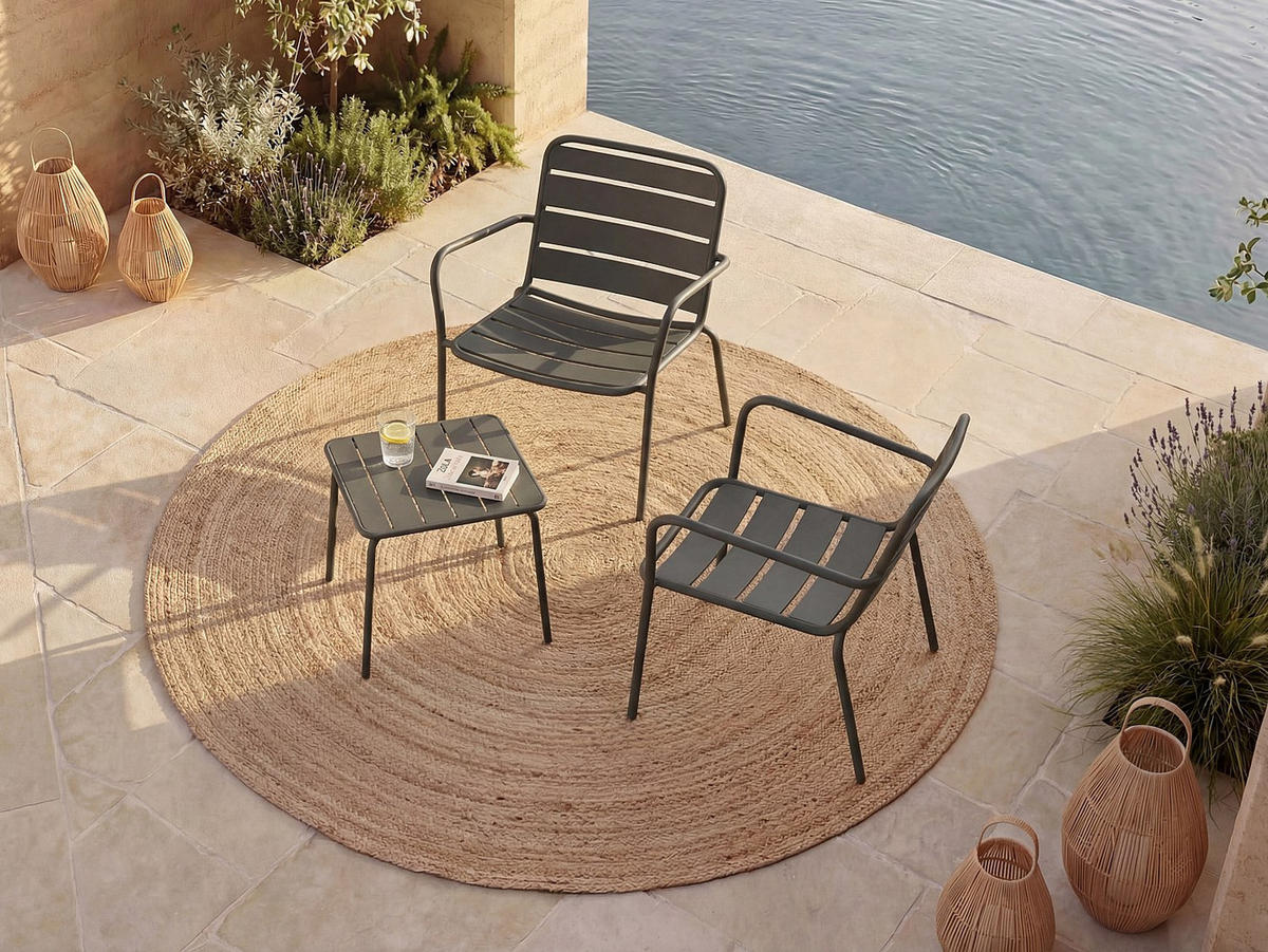 GARTENSITZGRUPPE im Set - 2 Personen-Sitzer - Metall - Anthrazitgrau - - Anthrazit, Metall - Vente-Unique