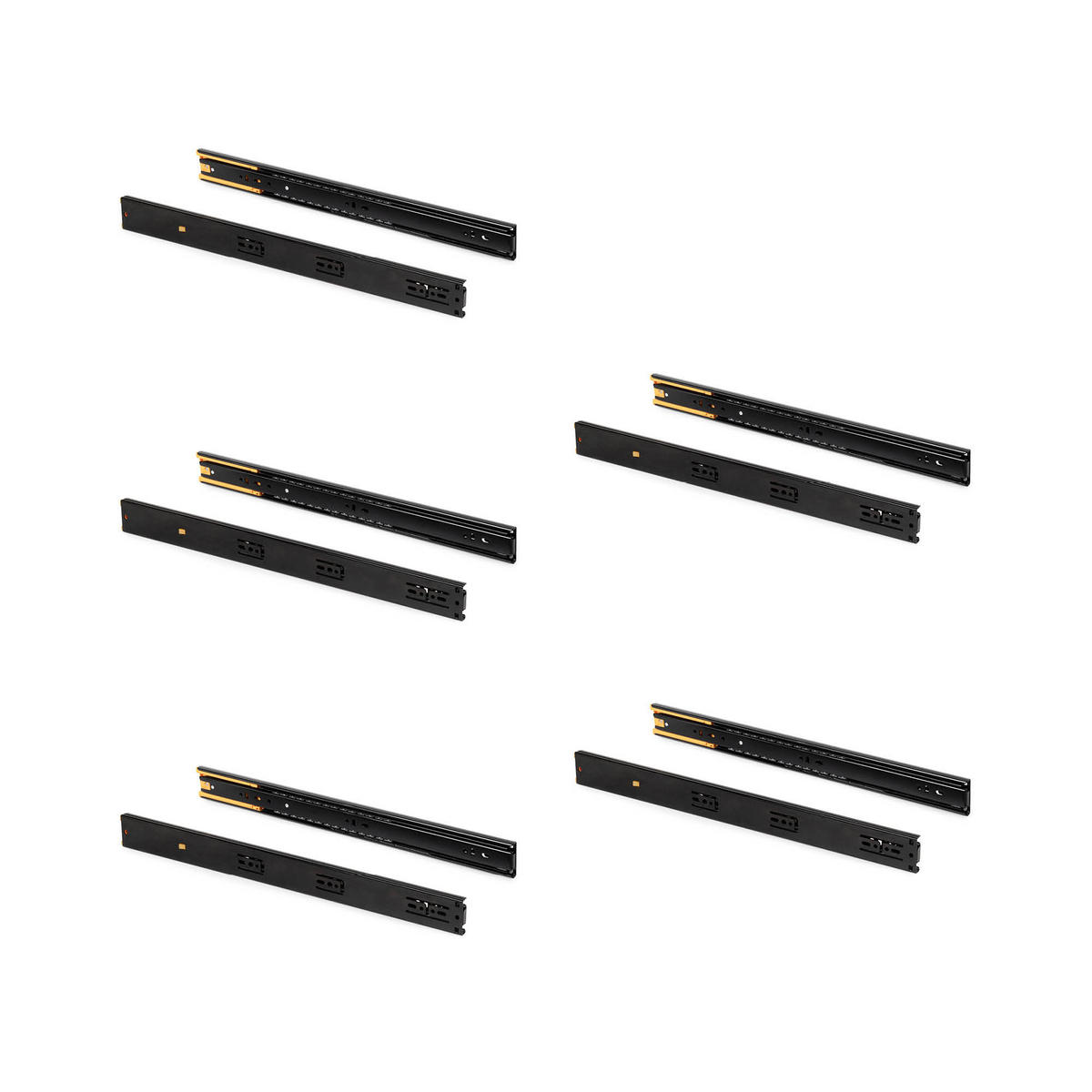 KUGELFÜHRUNGEN Höhe 45mm, Tiefe 350mm, Vollauszug, mit Schließautomatik, Schwarz 5er-set - Schwarz, Metall (10/7/36cm) - EMUCA