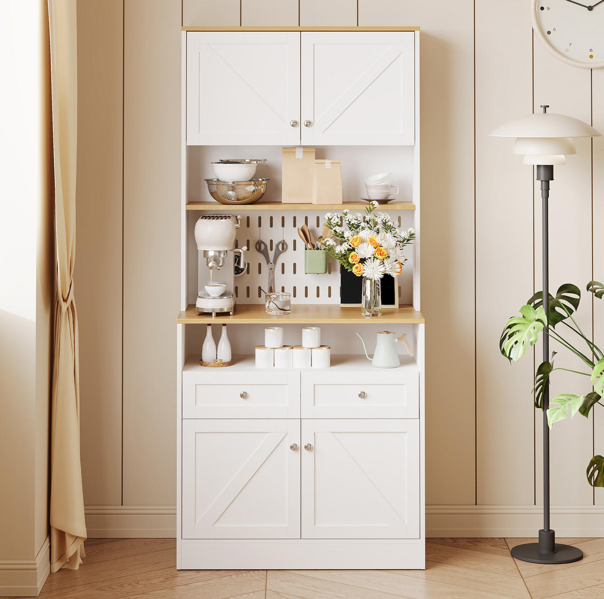 HIGHBOARD 80/40/175 cm mit 4 Türen, 2 Schubladen & offenem Mittelbereich - Weiß, Holzwerkstoff (80/175/40cm) - BEAOK