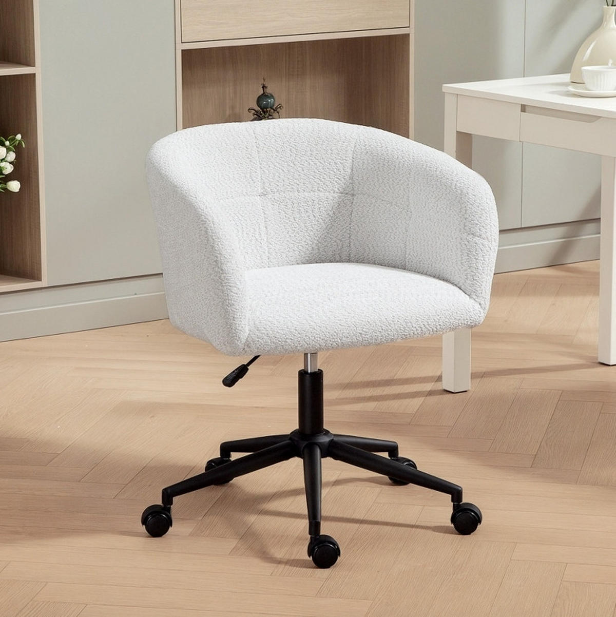 DREHSTUHL 65/59/75-85 cm in Cremeweiß mit Rollen und Höhenverstellung - Creme, Kunststoff (59/85/65cm) - Flora Grace