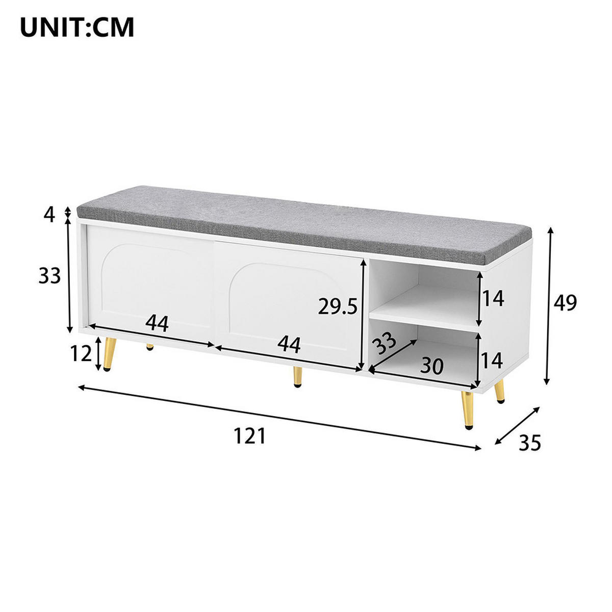 SCHUHBANK in B121×T35×H49cm,Weiß - Weiß, Holz/Holzwerkstoff (35/49/121cm) - KOMHTOM