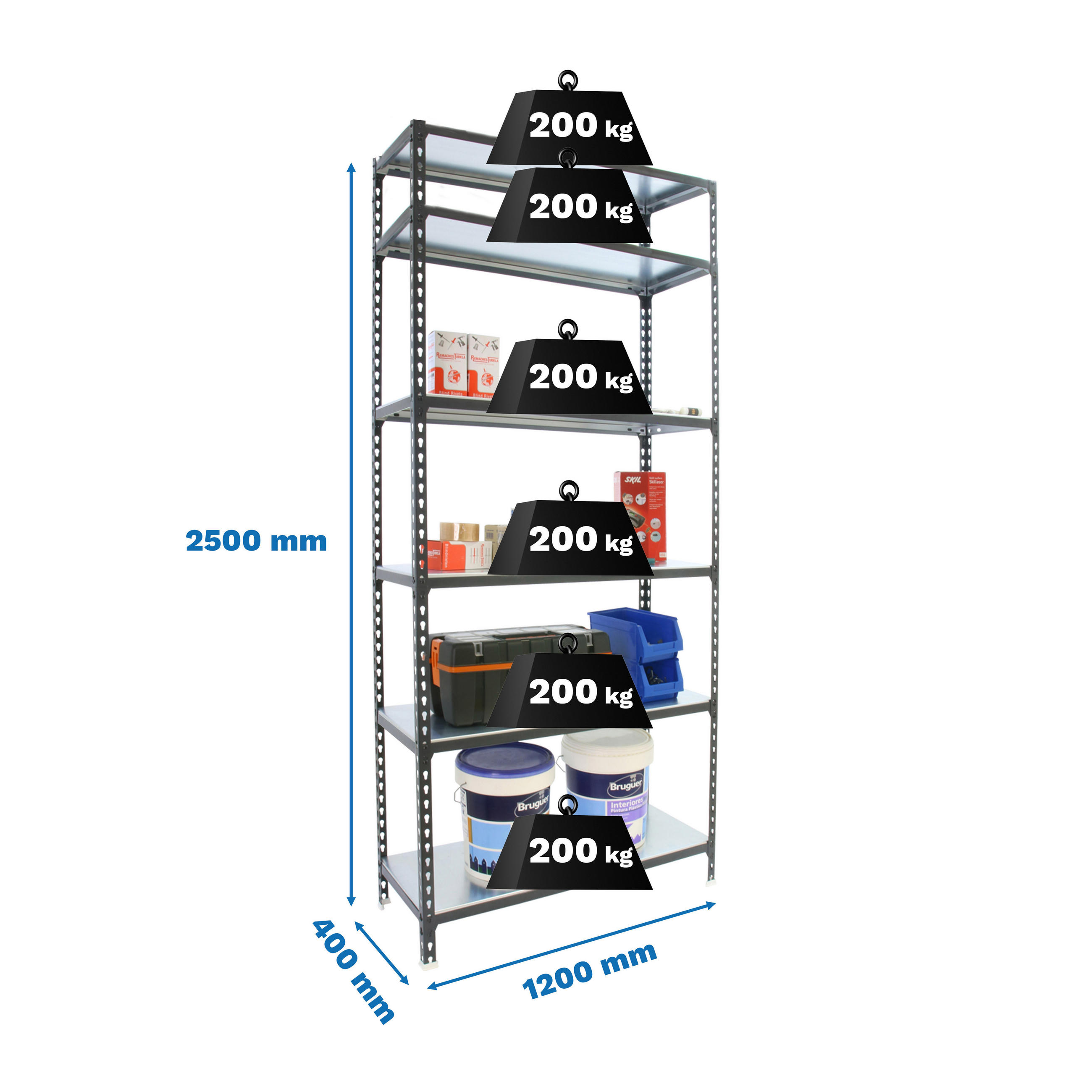 SCHWERLASTREGAL Giant Metal Shark HxBxT 250 x 120 x 40 cm Fachlast 200 kg Anthrazit-Weiß - Anthrazit, Metall (120/250/40cm) - PROREGAL