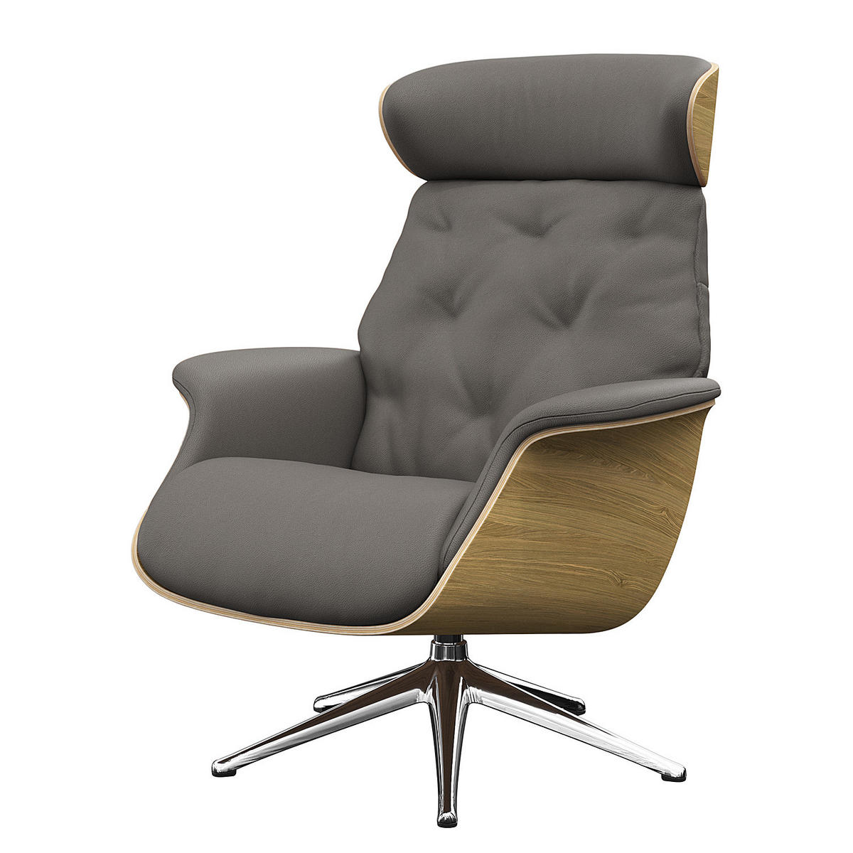 RELAXSESSEL - Echtleder - Chromfarben/Grau, Leder/Metall (83/110/83cm) - home24