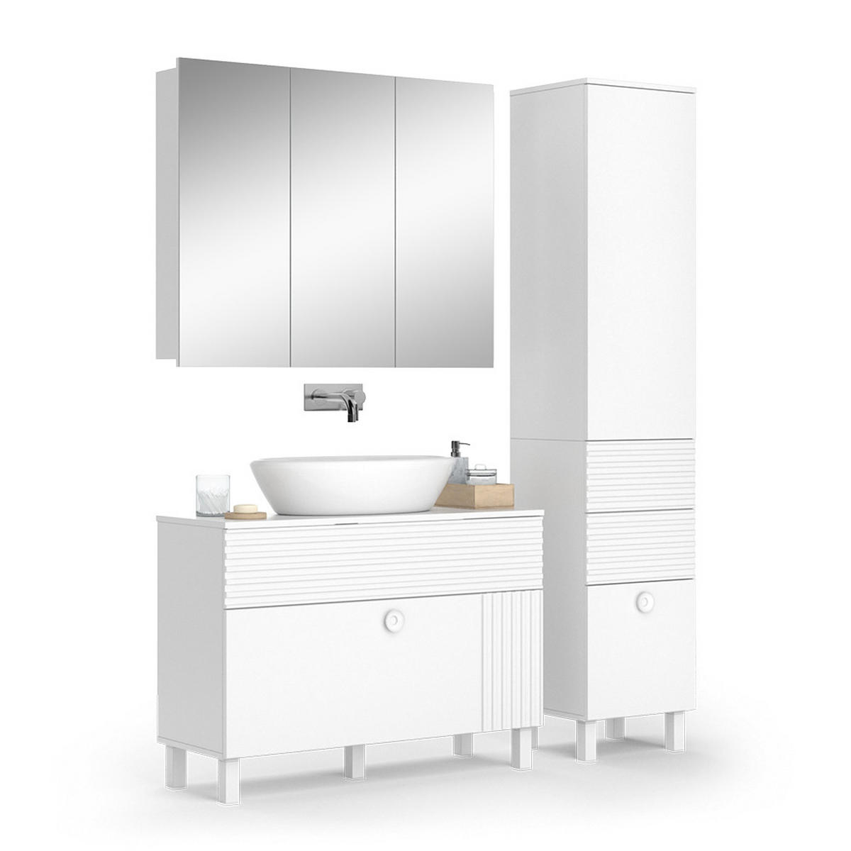 BADMÖBEL-SET Sola Weiß 3 Teile, mit Hochschrank - Weiß, Holzwerkstoff (100/72/37cm) - Vicco