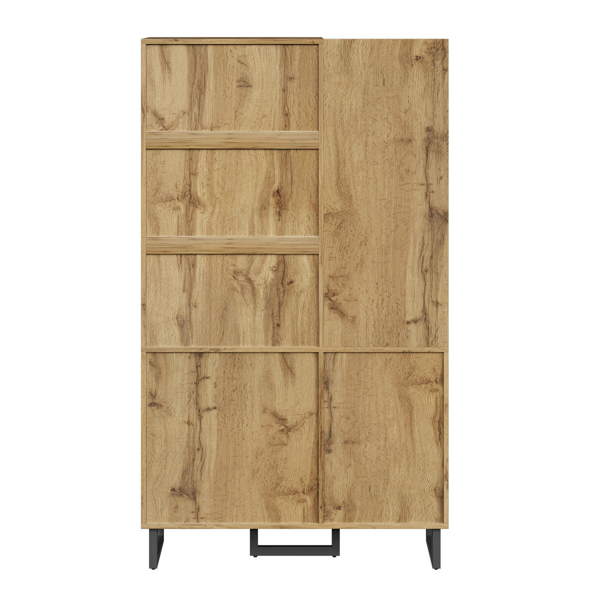 GARDEROBENSCHRANK in Naturfarben Garderobenschrank mit Schuhschrank und Schubladen für Flur, B110/T38/H186 cm - Schwarz/Naturfarben, Holzwerkstoff/Metall (110/186/38cm) - STILVORA