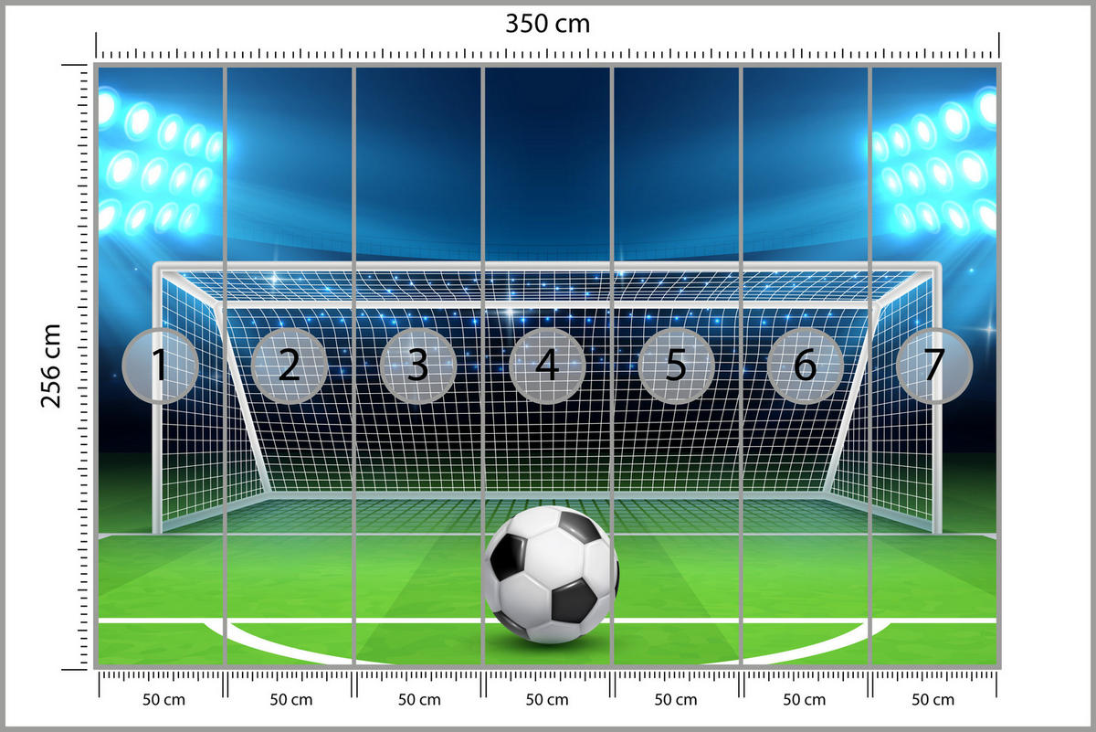 FOTOTAPETE für Jugendzimmer Elfmeter Schuss Linie Fußball 350x256 - Blau/Schwarz, Papier (350/256cm) - Muralo