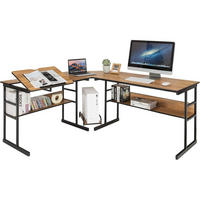 COMPUTERTISCH Walnuss - Walnussfarben, Holzwerkstoff (150/170/75cm) - COSTWAY