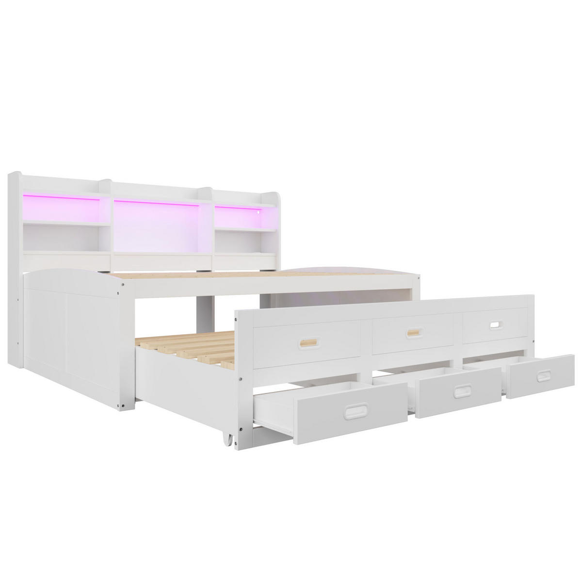 POLSTERBETT aus Spanplatte und MDF 140x200 cm in Weiß mit LED & USB-C - Weiß, Holzwerkstoff (140/200cm) - Modfu