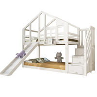 ETAGENBETT aus Kiefer-Massivholz und MDF 90x200 cm in Weiß mit Rutsche & Treppe - Weiß, Holzwerkstoff (90/200cm) - Modfu