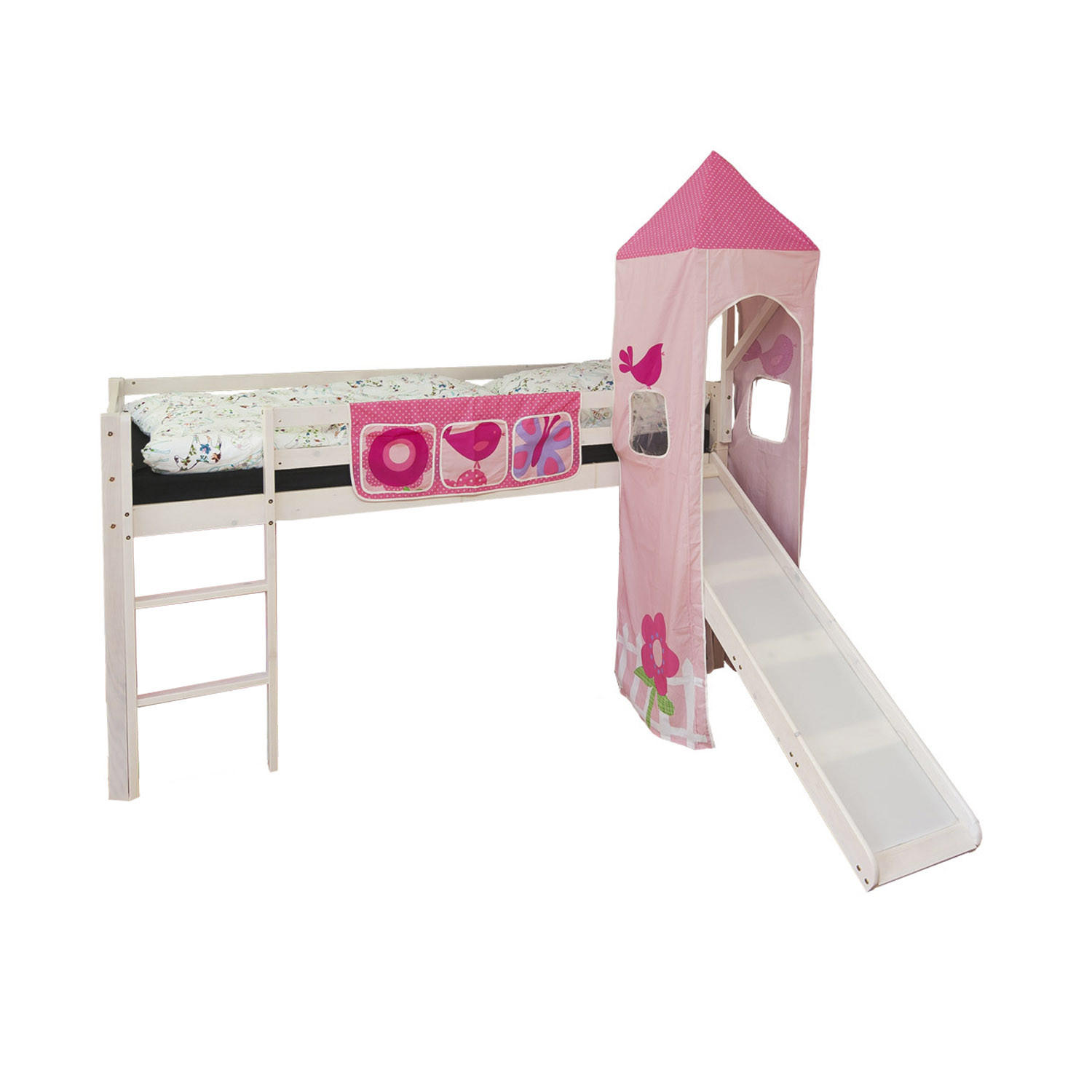 Homestyle4u Hochbett Weiß, Rosa 90x200 cm