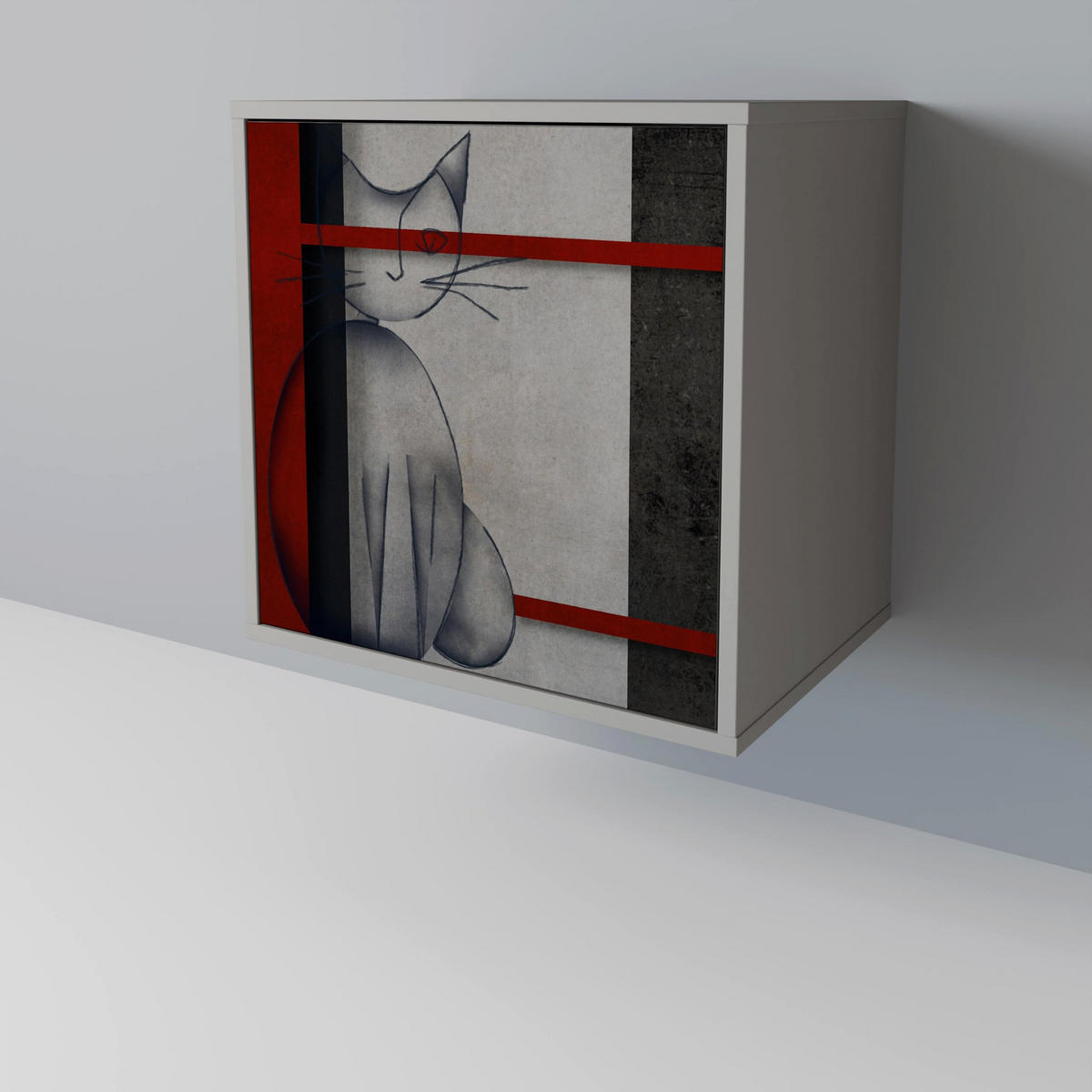 SIDEBOARD GRAY FIGURES, Grau, 57,5x42x72,5 cm, Schwarze Metallfüße - Multicolor/Schwarz, Holzwerkstoff/Metall (57.5/72.5/42cm) - SpaceRebels