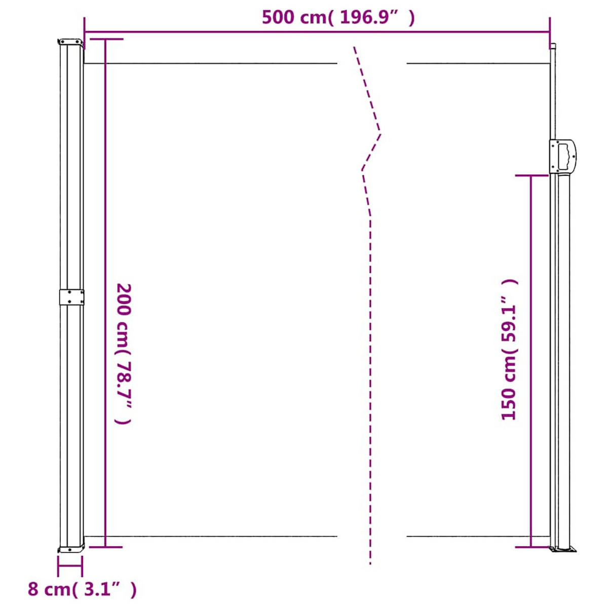 SEITENMARKISE Ausziehbar Dunkelgrün 200/500 Cm - Grün, Textil (200/500cm) - vidaXL