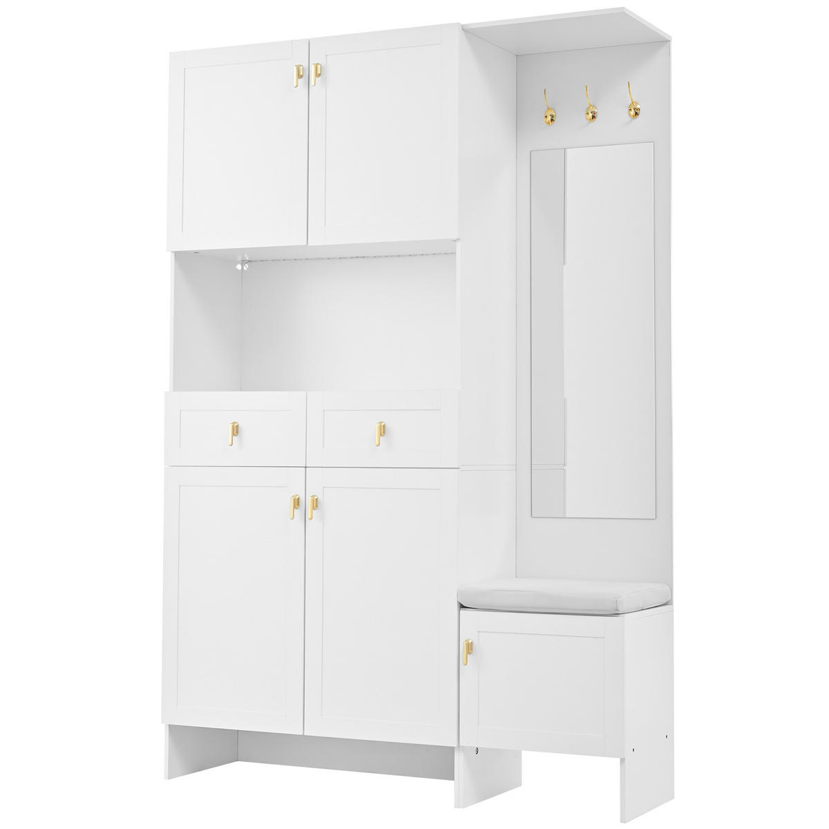 GARDEROBE Garderobenbank Schuhschrank Spiegel LED Multifunktion Stauraum Kippschutz modern - Weiß, Holzwerkstoff (120/180/33.5cm) - EVRYAE