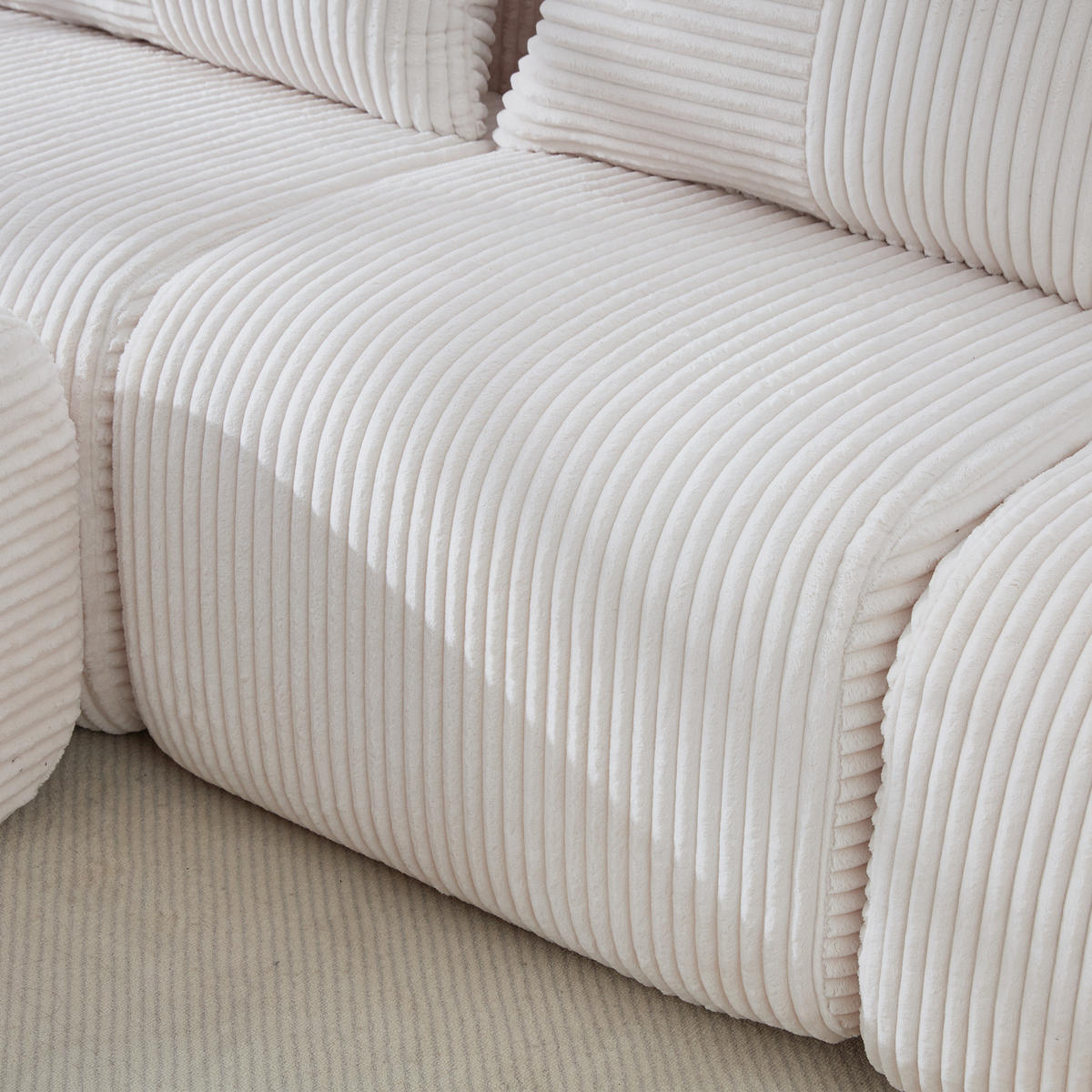3-SITZER SOFA Cord Beige mit Hockern, Getränkehalter und Seitentasche - Beige, Textil (268/174cm) - WISHDOR