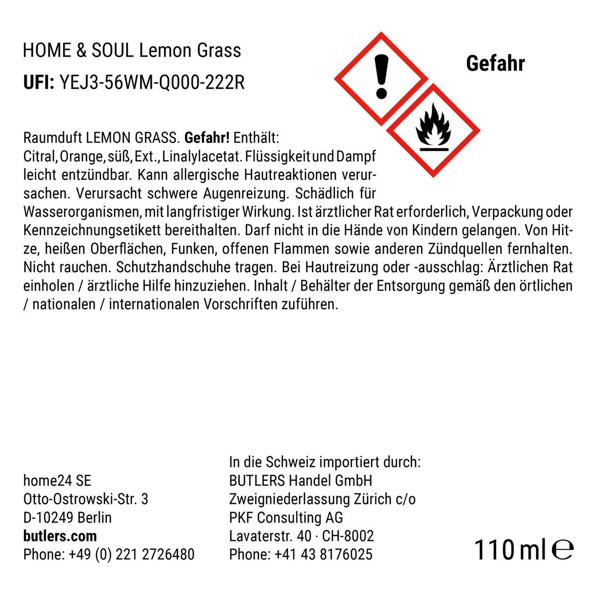 RAUMDUFT Home & Soul Lemongrass - Transparent, Glas/Naturmaterialen (5/19/5cm) - Butlers