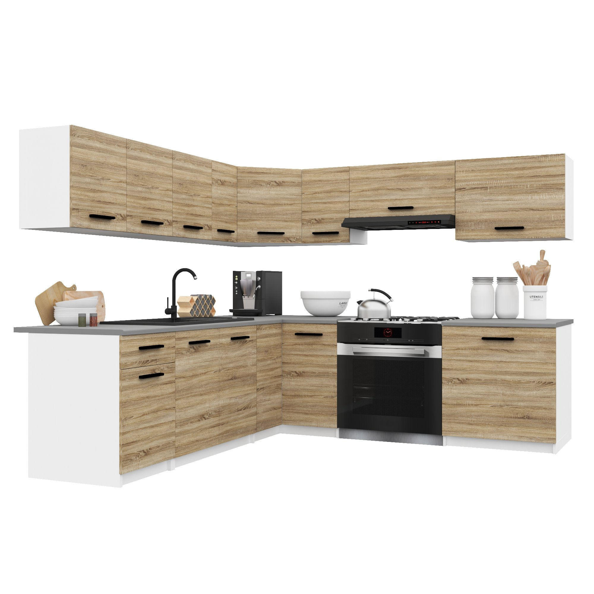 B BELINI GROUP KUCHYŇSKÁ LINKA Italia 7 420 cm , s pracovními deskami, Dub Sonoma
