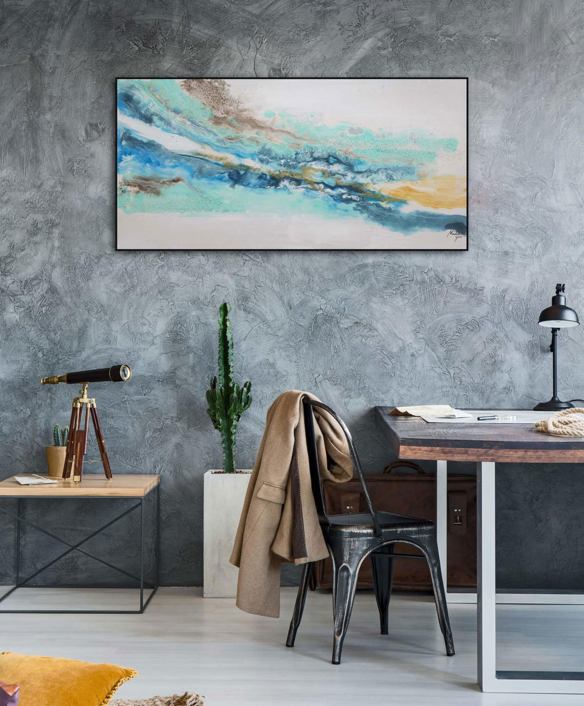 ÖLGEMÄLDE 120/60 cm - Blau/Weiß, Holz/Textil (1.74/60cm) - KUNSTLOFT