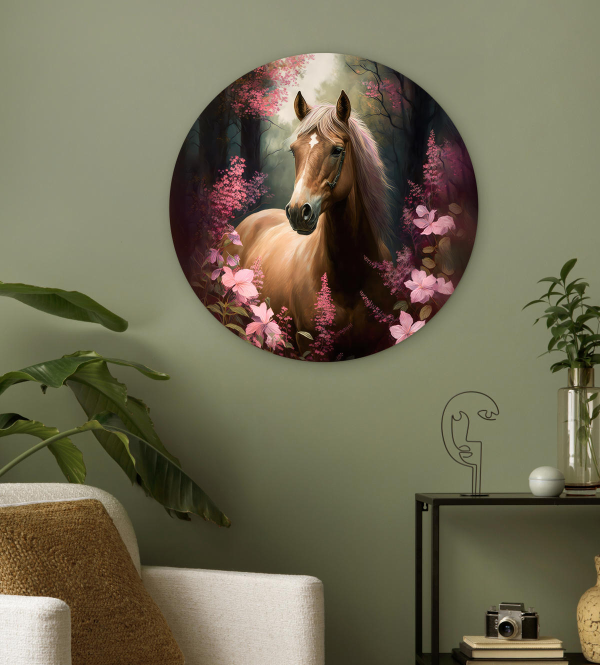 WANDBILD Pferd - Blumen - Rosa - Natur - Wald Wanddeko Schlafzimmer 60x60 cm - Altrosa, Kunststoff (60/60cm) - MuchoWow