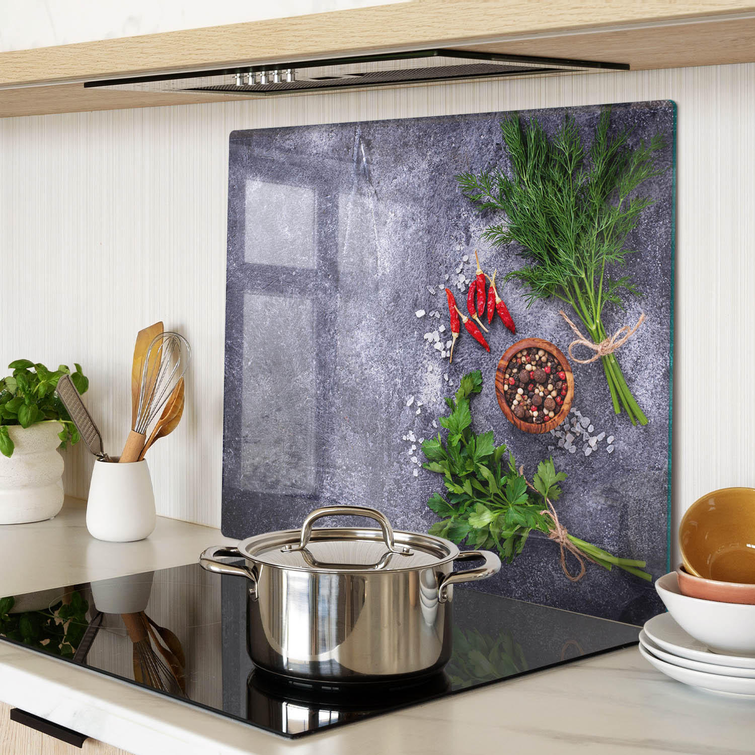 GLASPLATTE 60x52 cm Kräuter und Gewürze - Grün, Glas (60/0.4/52cm) - TULUP