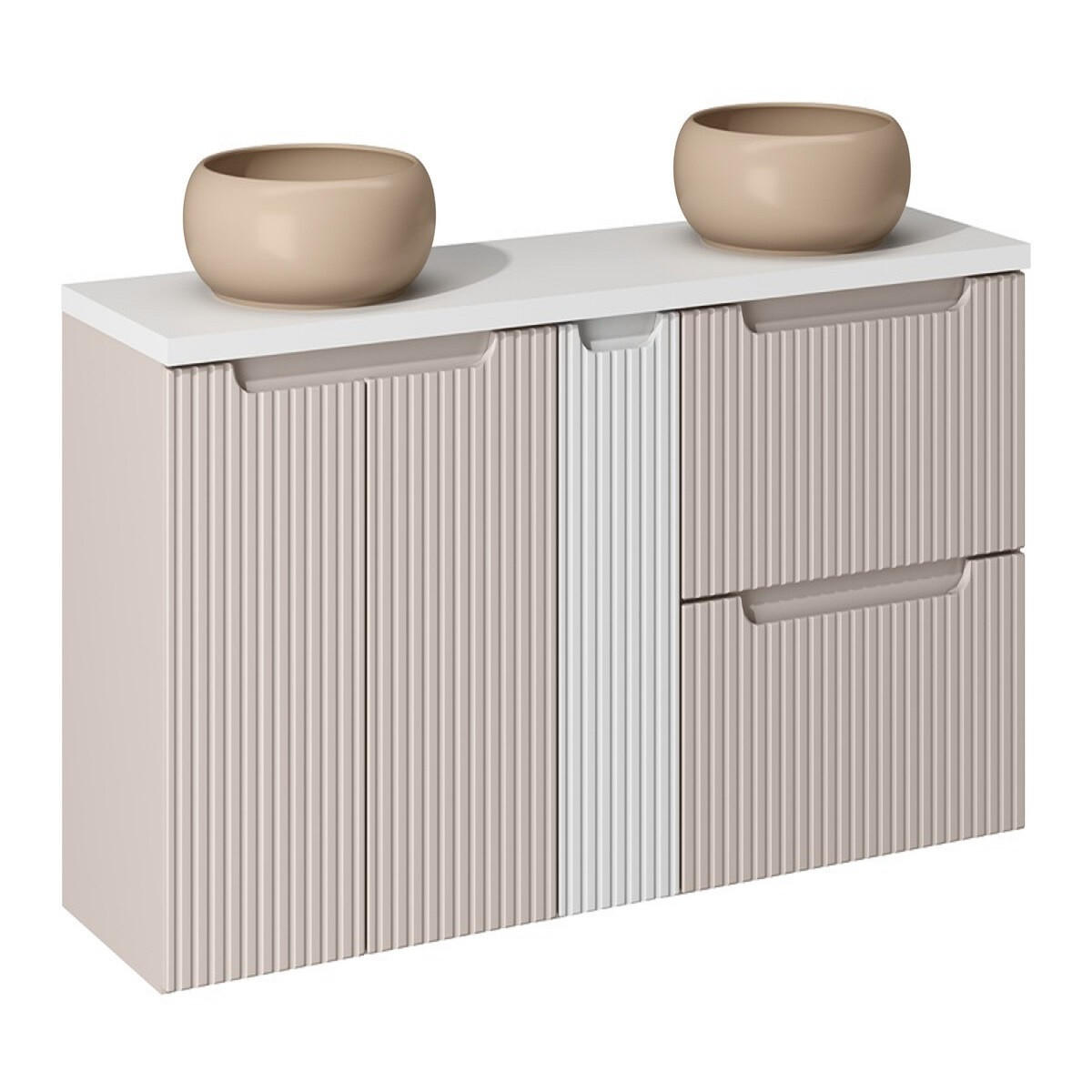 BADMÖBEL-SET 6 Teile Nova Cashmere N BM149 in Kaschmir Matt/ Weiß Matt - Kaschmir/Weiß, Holz (140/57/40cm)
