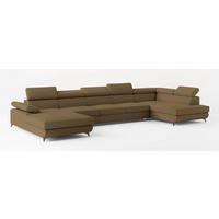 WOHNLANDSCHAFT MONTIVA Orange Boucle-Stoff mit Schlaffunktion - Orange, Holz (410/89/190cm) - MASSENO