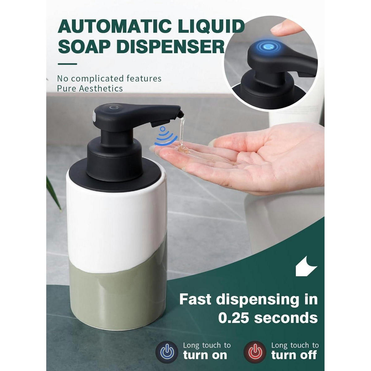 SEIFENSPENDER Automatisch Keramik Weiß-Grün 300ml - Multicolor, Keramik (8.4/18.5/9.6cm)