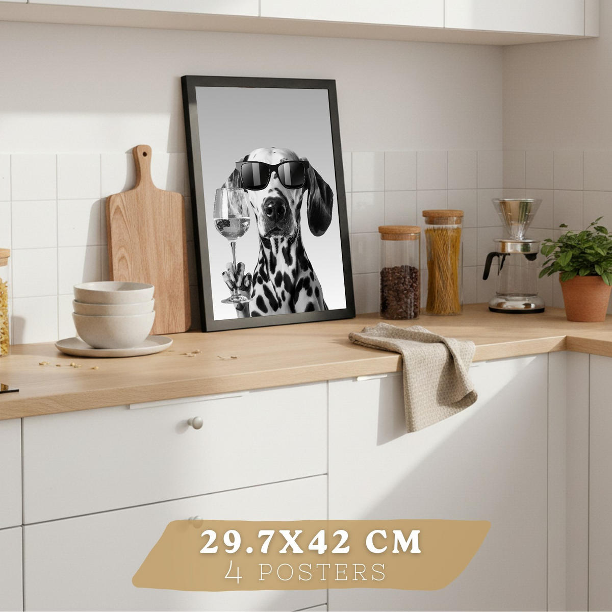 PLAKAT Sada 4 Byn Animals A4 Černý rám - černá, papír (29.7/1/21cm) - Nacnic