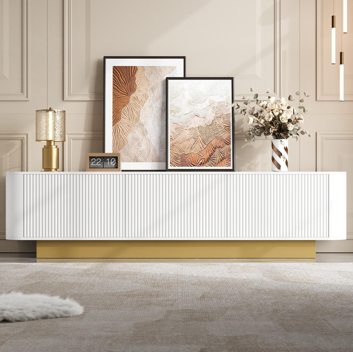LOWBOARD 170/40.5/47 cm Weiß aus MDF und Holzwerkstoff mit Kabelmanagement - Weiß, Holzwerkstoff (40.5/47/170cm) - OKMYHOME