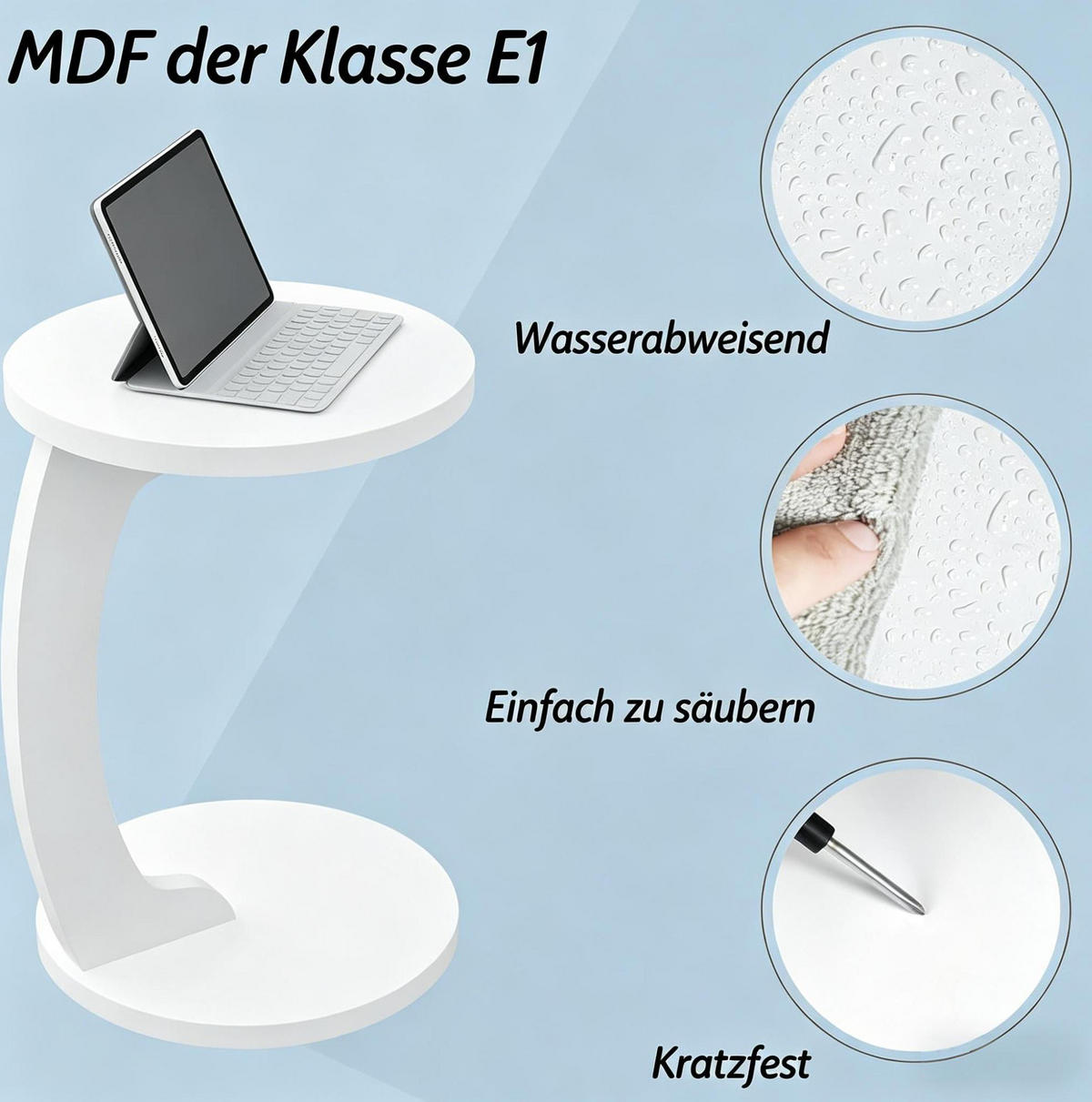 BEISTELLTISCH 38/38/55 cm in C-Form aus MDF, platzsparend und vielseitig, Weiß - Weiß, Holzwerkstoff (38/38/56cm) - Redom