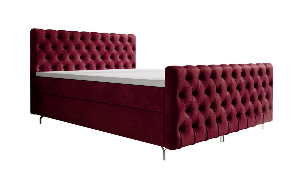 BOXBETT CHESTER 200x200, mit Matratze H3, Bonell und Topper, Monolith 59 - Rot, Holz/Textil (200/200cm) - Bedante