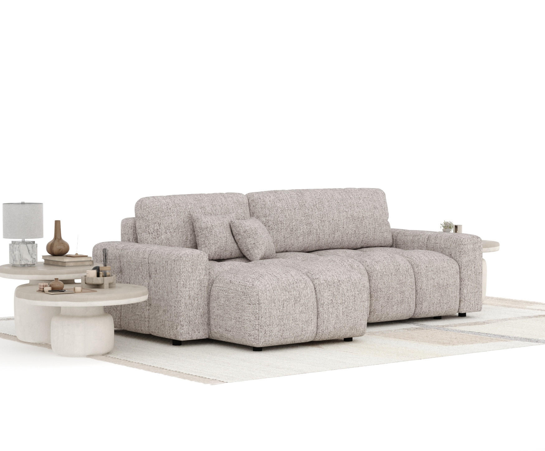 ECKSOFA MIT SCHLAFFUNKTION Ucci Hellbraun Webstoff - Hellbraun/Schwarz, Holz/Holzwerkstoff (233/142cm) - Maison de Reve
