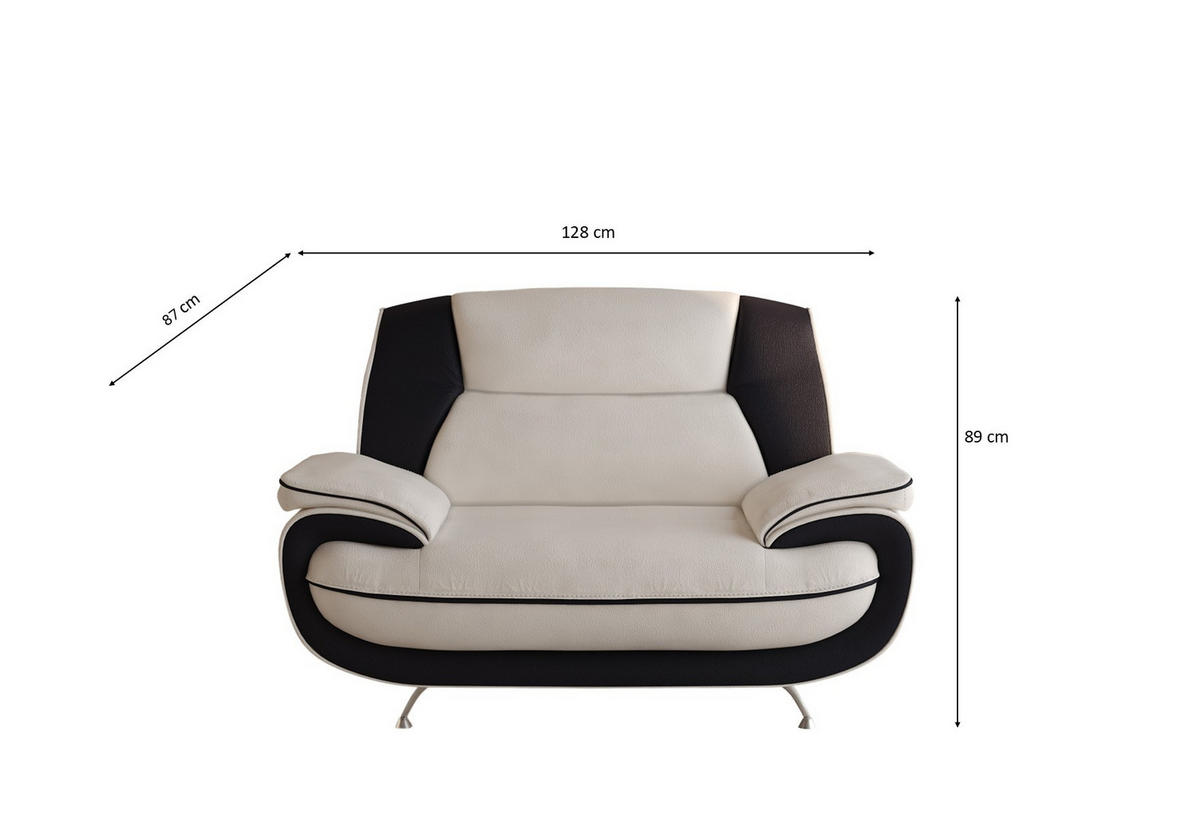 SESSEL, Stoff Soft, Weiß + Schwarz, Palermo - Weiß, Holz (128/89/87cm) - Kaiser Möbel