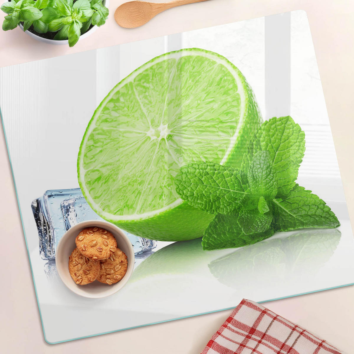 GLASPLATTE 60x52 cm Limette mit Eis - Grün, Glas (60/0.4/52cm) - TULUP