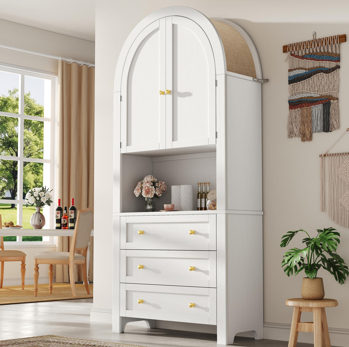 ANRICHTE Hochschrank 70/35/180 cm aus MDF mit 3 Schubladen und offenem Ausstellungsfach Weiß - Weiß, Holzwerkstoff (70/180/35cm) - Modenvie