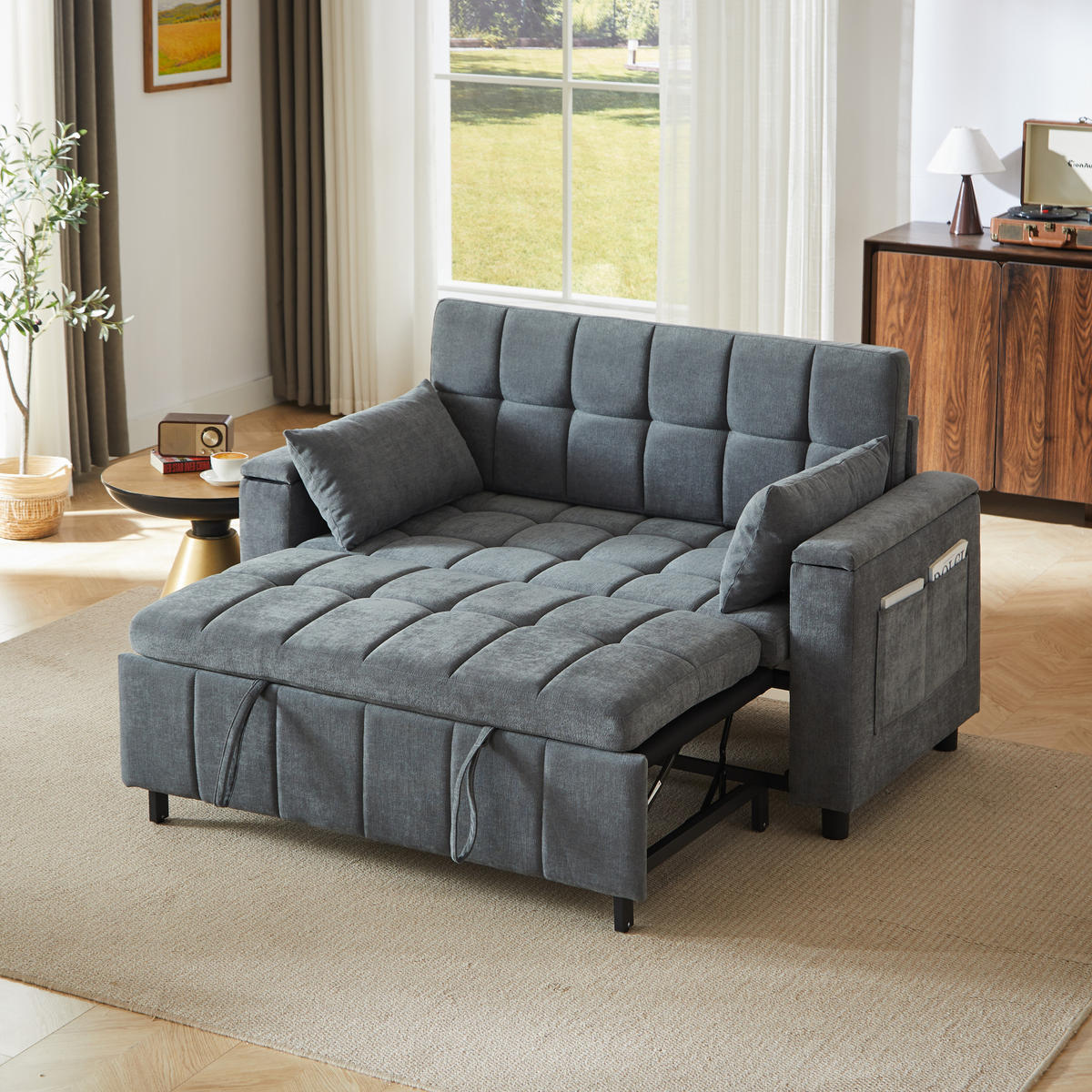 SCHLAFSOFA 157/51/70 cm in Leinenoptik Braun, ohne Armlehnen - Braun/Grau, Textil (81.3/86.4/148.6cm) - Oxeza