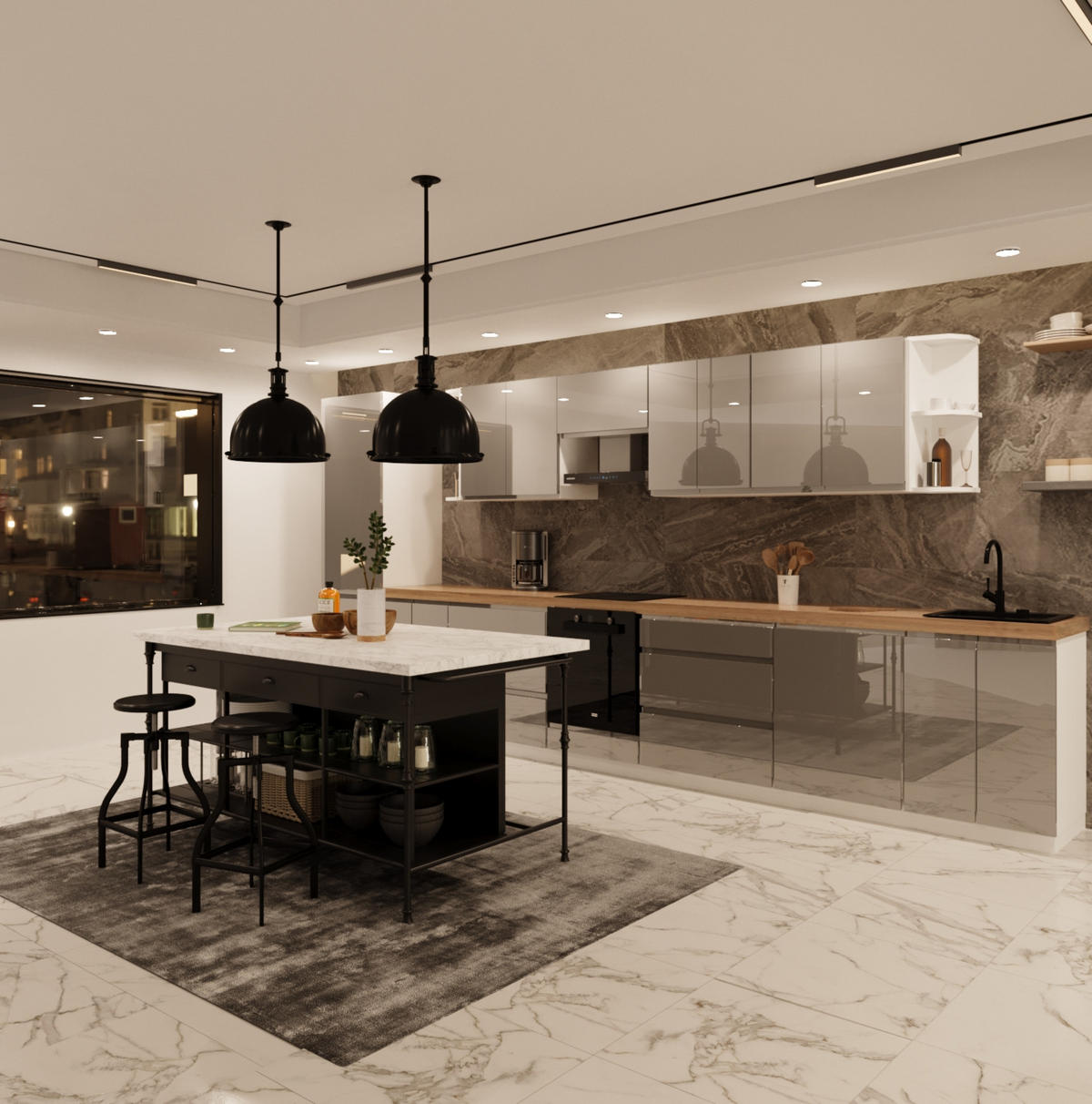 KÜCHENZEILE 460 cm - Aspen KA9-M460 - in Grau/Hochglanz - Grau, Holz (460/212/58cm)