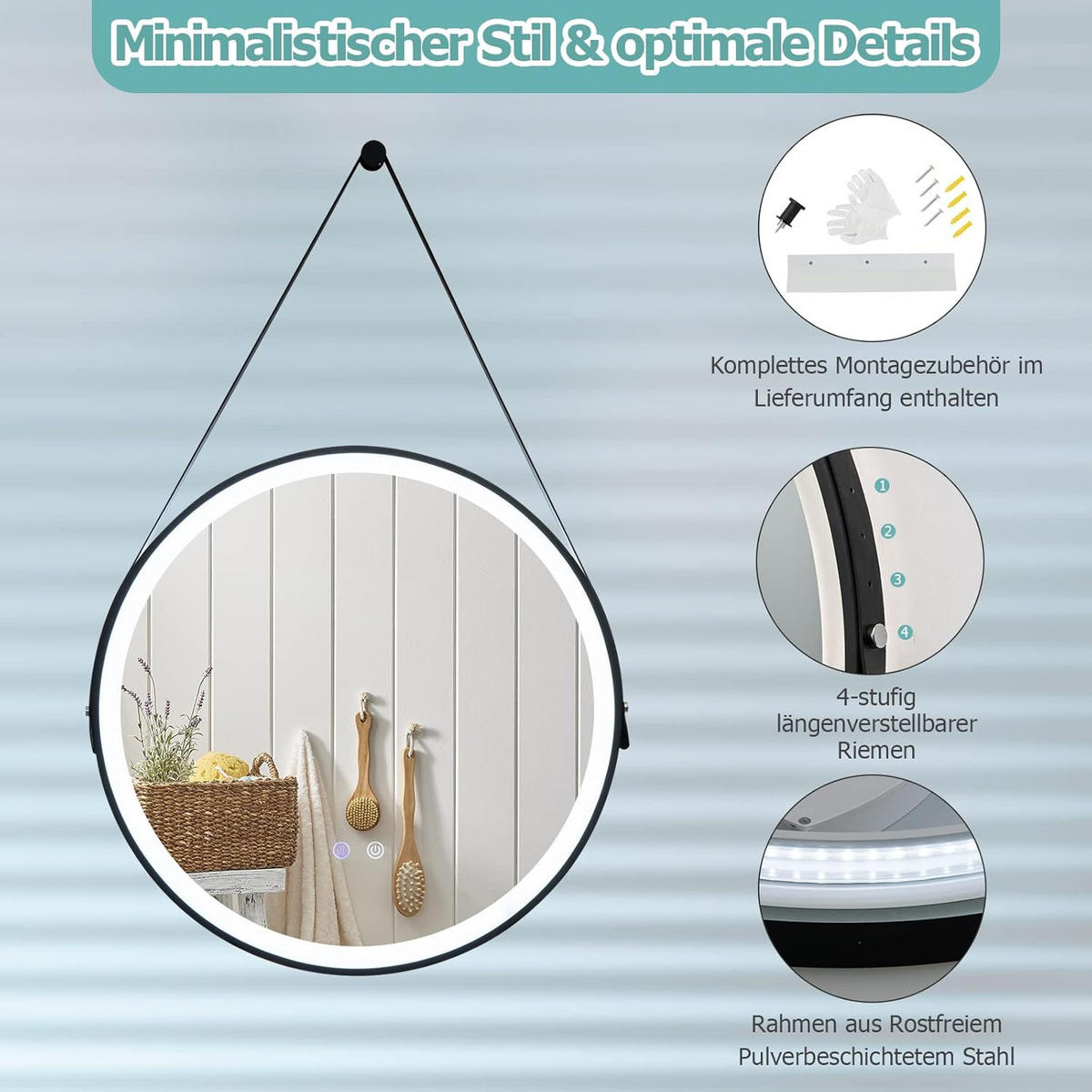 BADSPIEGEL LED-Spiegel Silber - Silberfarben, Glas (60/3/60cm) - COSTWAY