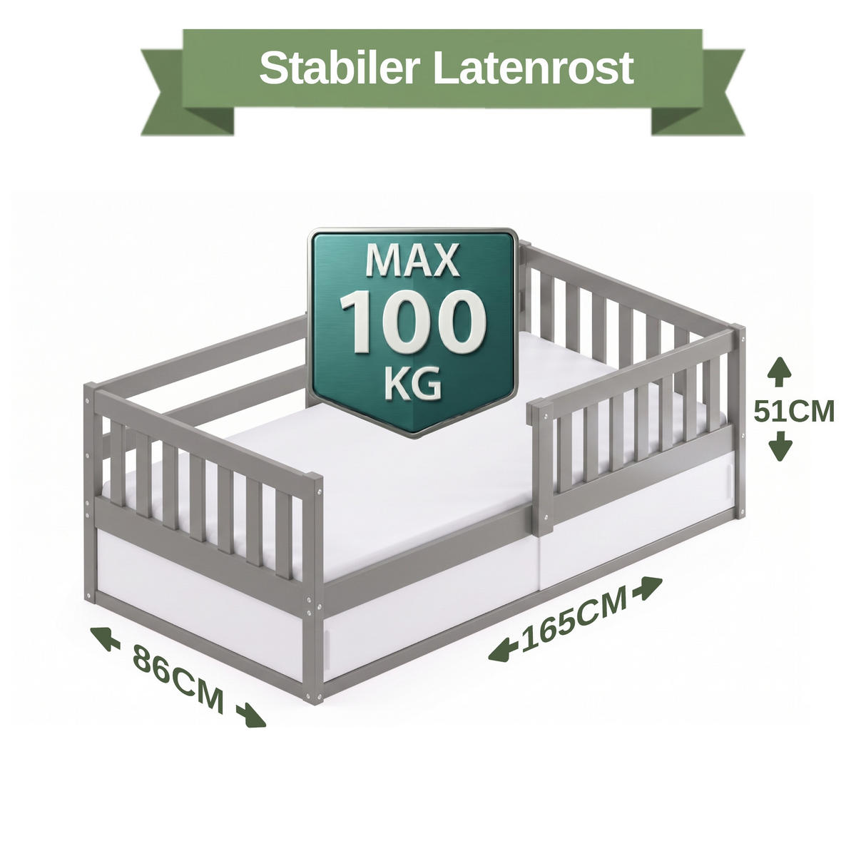 KINDERBETT Smart, 80x160, mit Stauraum, Gray - Grau, Holz (80/160cm) - Interbeds