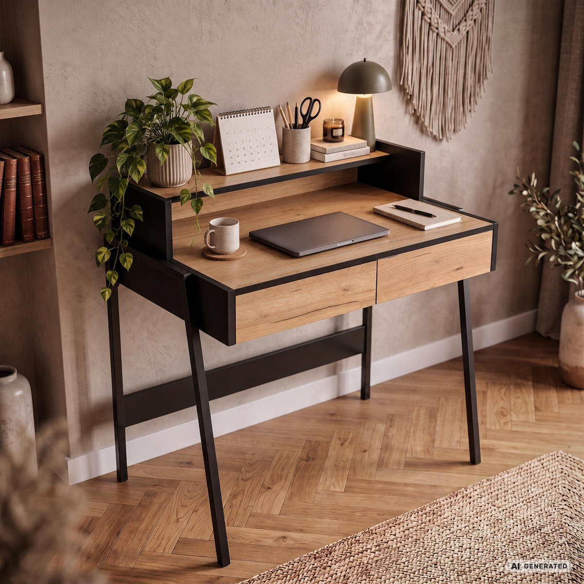 SCHREIBTISCH FLUX 78 cm Craft Eiche - Eichefarben/Schwarz, Holzwerkstoff (78/48/95cm) - Akord