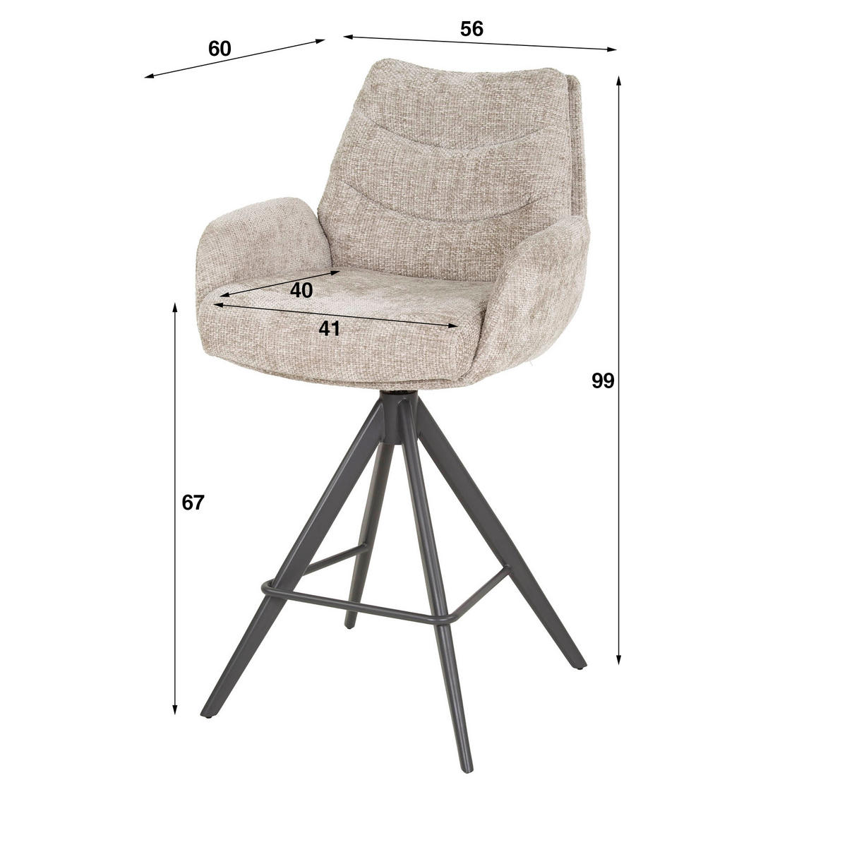 BARSTUHL Lounge Beige 60/56/99 cm 2er-Set - Beige, Textil (56/99/60cm) - Hoyz Collection