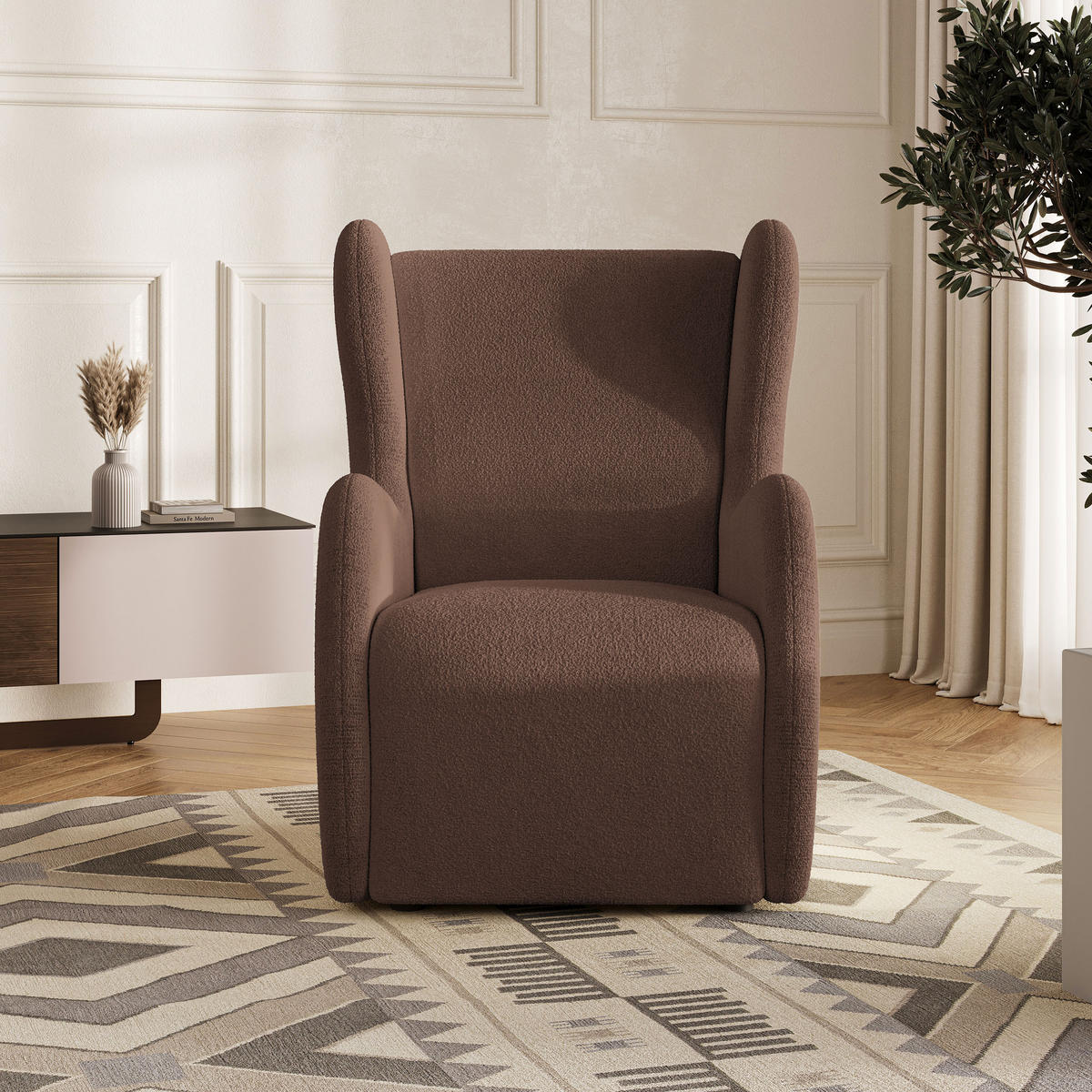 MASSENO Relaxační Křeslo MASTI, Látka s přezkami Hnědá - hnědá, kompozitní dřevo (74/100/86cm) - MASSENO