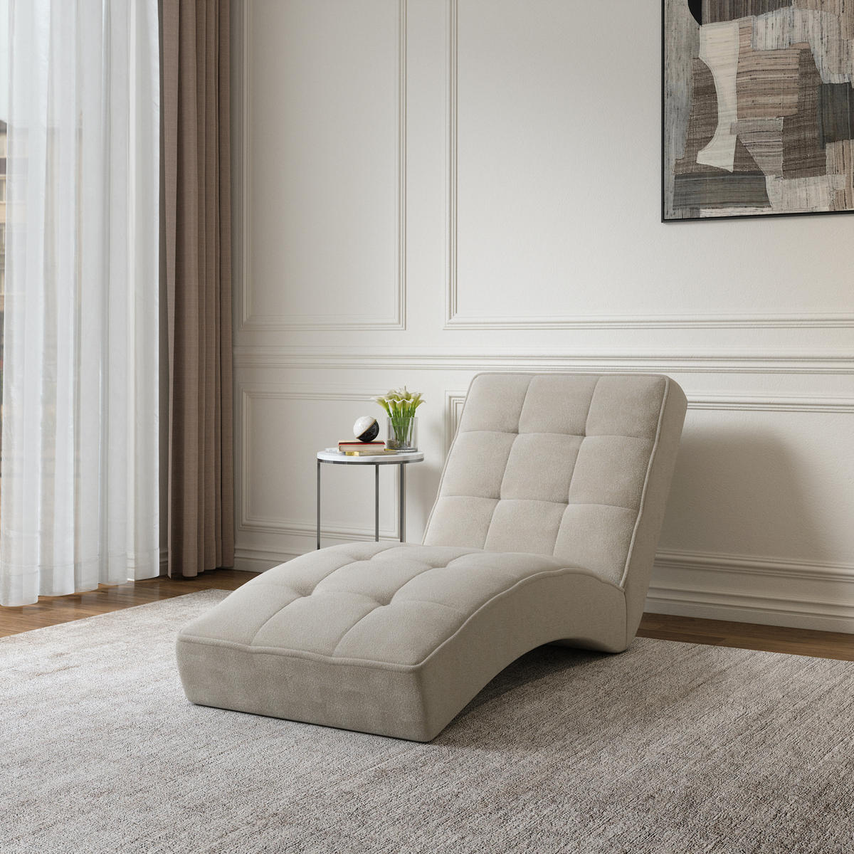 CHAISELONGUE - Livano - Creme (Twist 01) - Beige, Holzwerkstoff (73/79/170cm) - Möblo