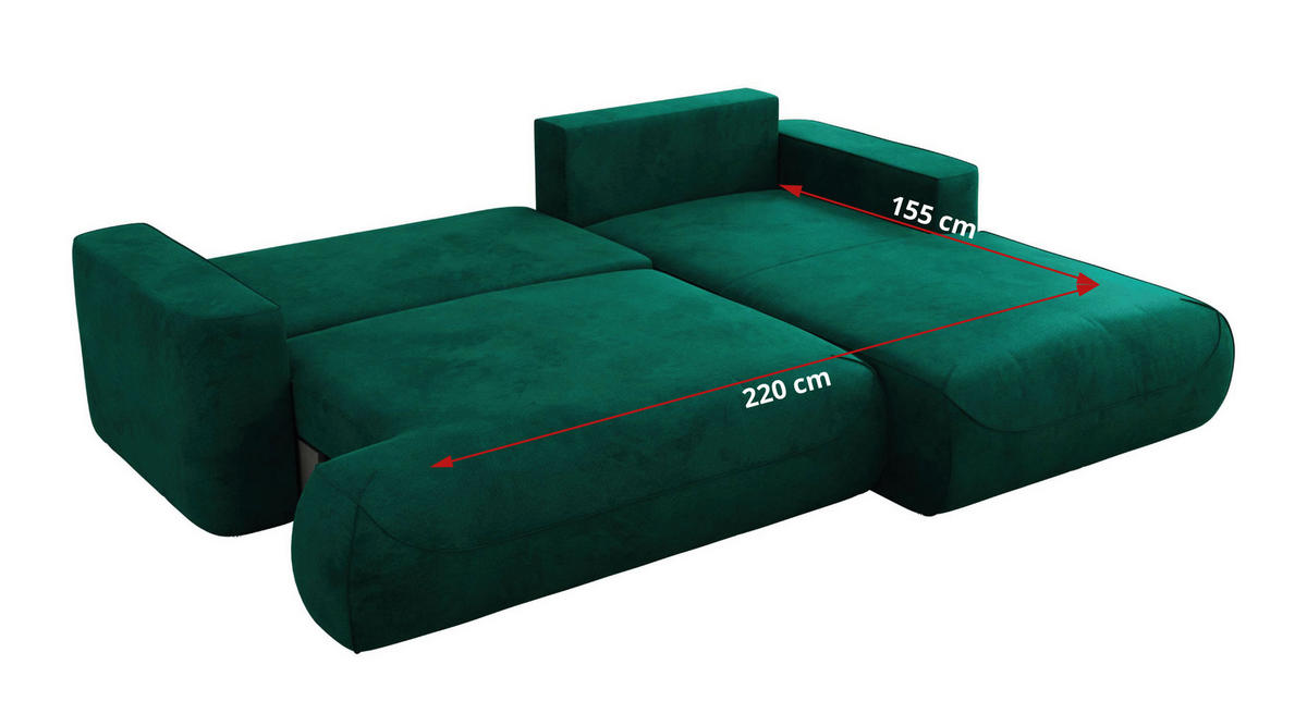 ECKSOFA OVO L Dunkelgrün Velvet - Links Seite - Dunkelgrün/Dunkelgrau, Kunststoff/Textil (271/195cm) - MKS