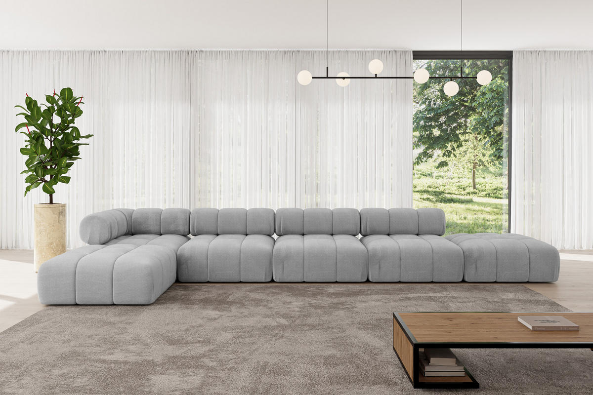 ECKSOFA modulares Sofa Kerru-L3 - 475x190x70 cm Hellgrau Velours - Hellgrau, Holzwerkstoff/Textil (475/190cm) - ALTDECOR