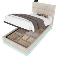 BETT mit Stauraum 90x200 cm Samt Beige - Beige, Metall (90/200cm) - Meubliv