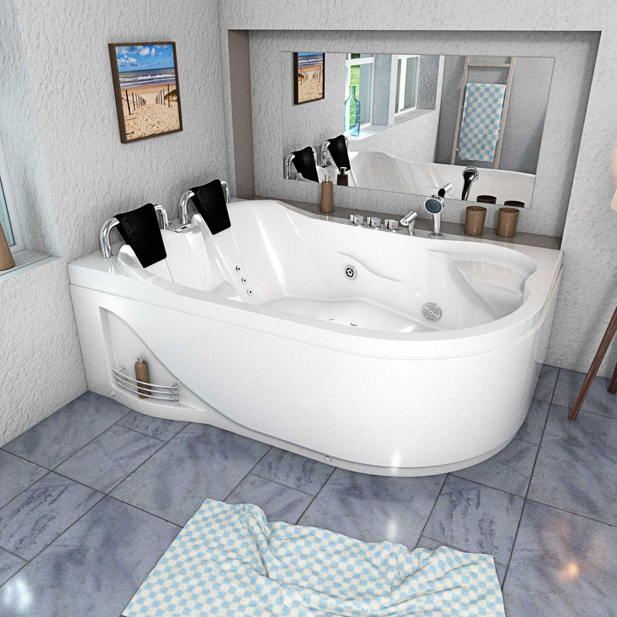 WHIRLPOOL Pool Badewanne Eckwanne Wanne W23H-TH-R - Weiß, Glas/Kunststoff (182/80/120cm) - AcquaVapore by Sandra Jentho